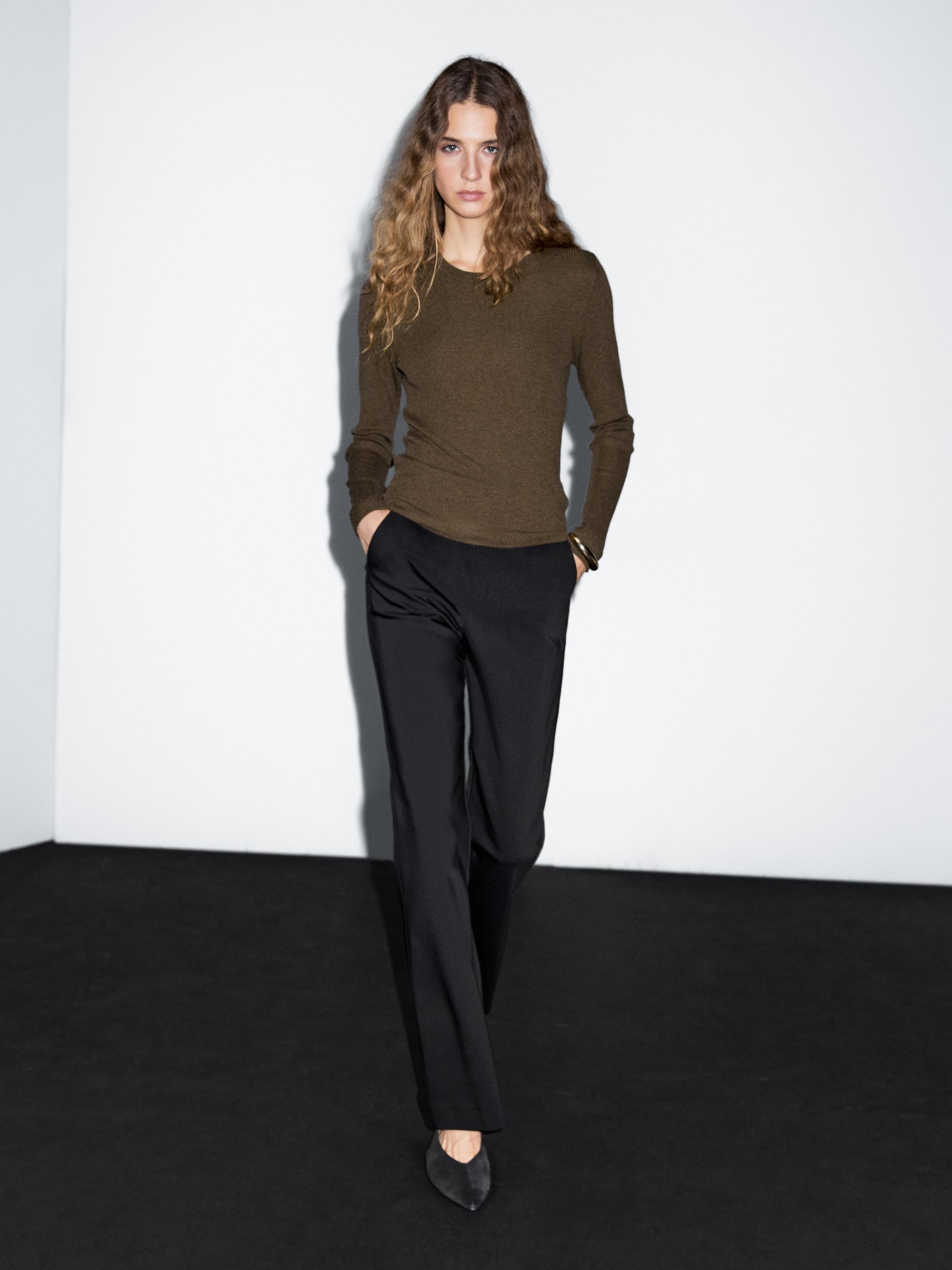 Ribbed knit wool blend sweater